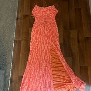 Coral sparkly Primavera prom dress. Size 6